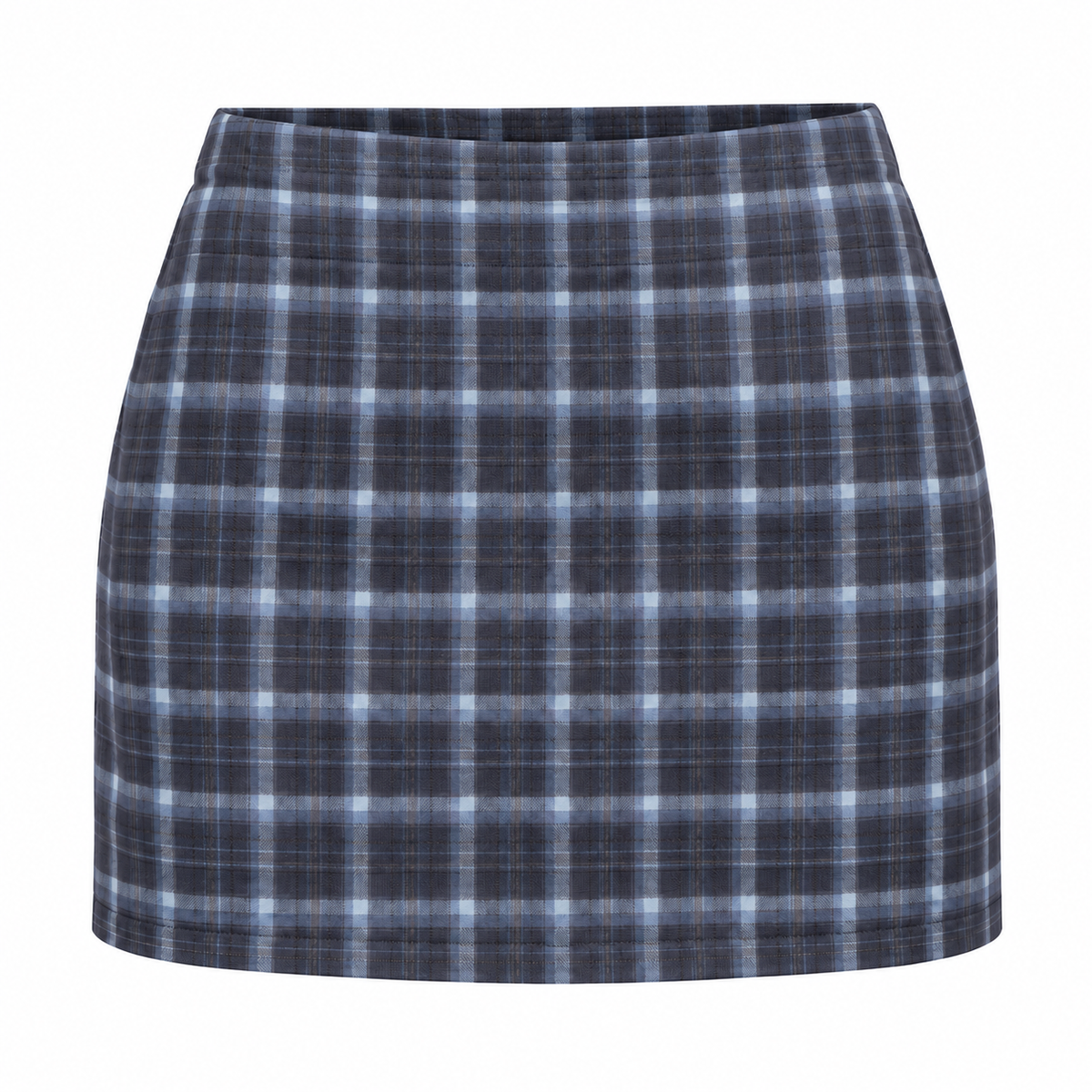 Low-Rise Plaid A-Line Mini Skirt in Midnight Plaid, front product view | Florise Studio