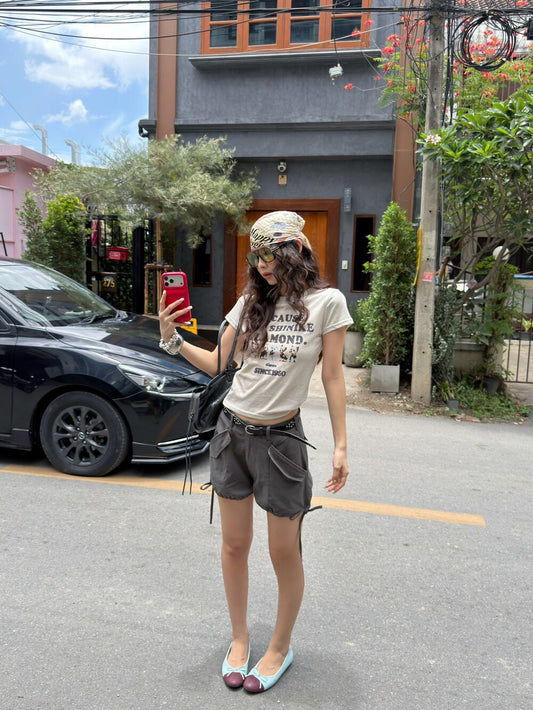 Washed Cotton Drawstring Shorts