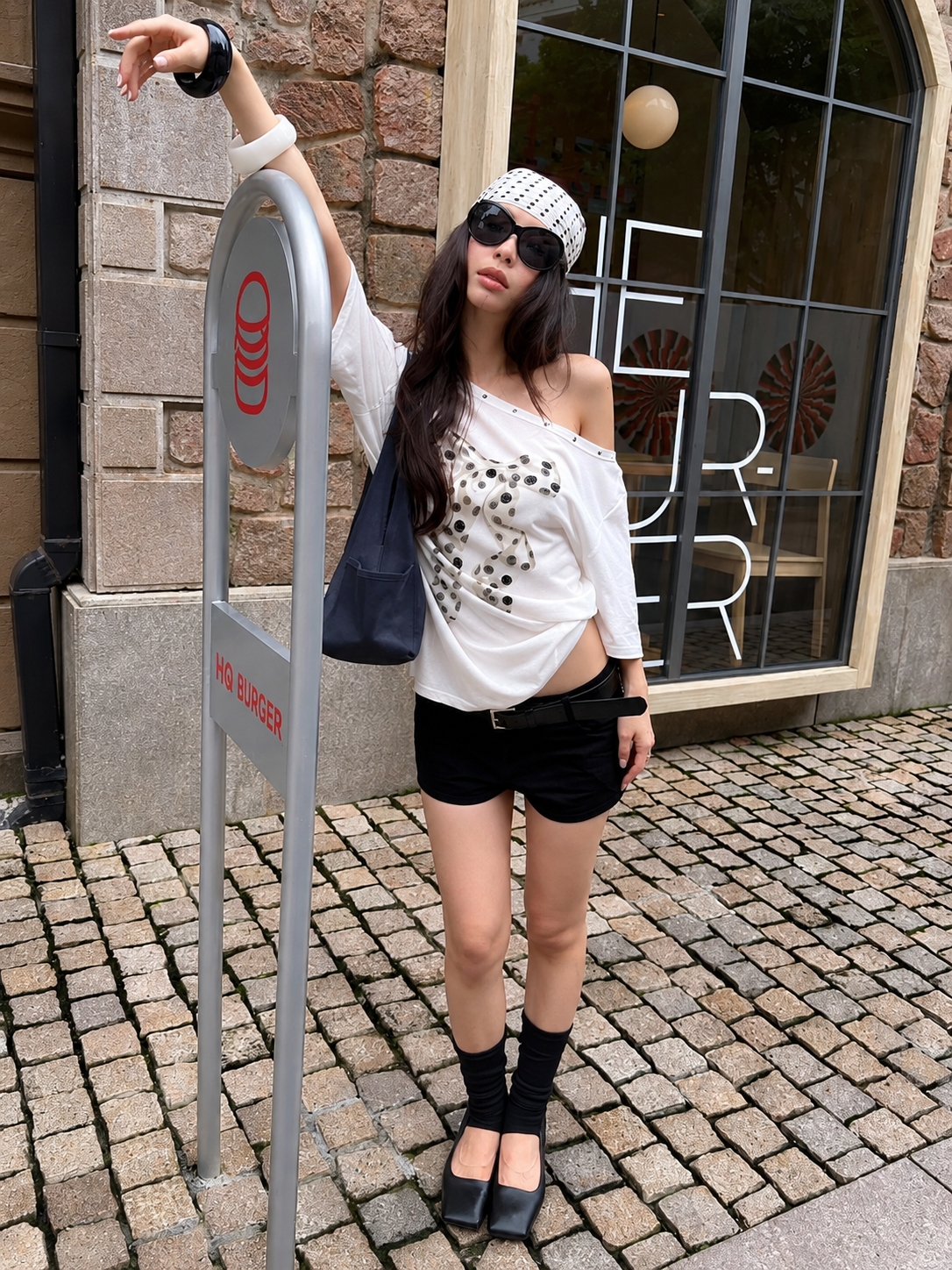 Polka Dot Bow Off-Shoulder Tee