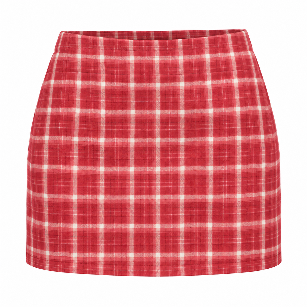 Low-Rise Plaid A-Line Mini Skirt in Cherry Plaid, front product view | Florise Studio