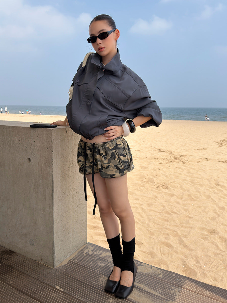 Camo Drawstring Balloon Shorts | Relaxed High Waist Casual Shorts