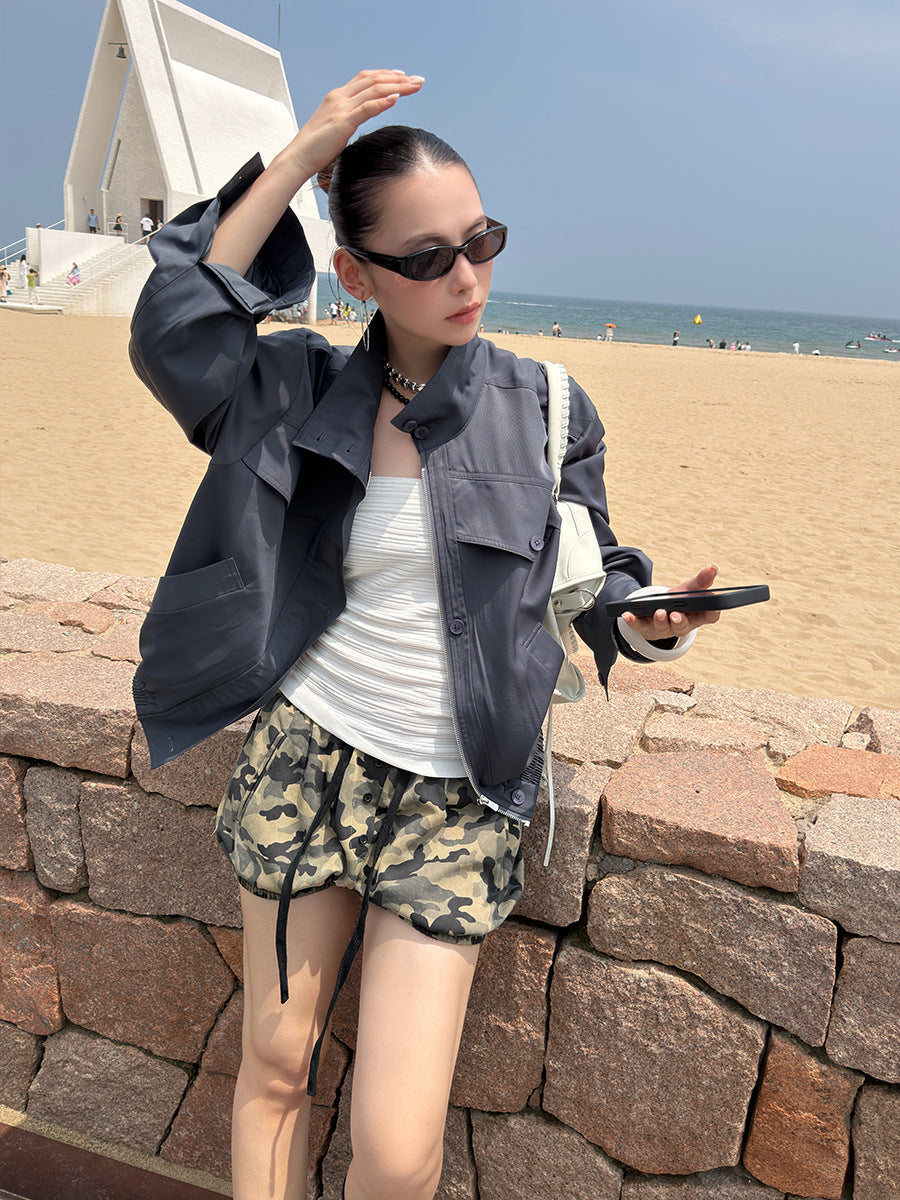 Camo Drawstring Balloon Shorts | Relaxed High Waist Casual Shorts