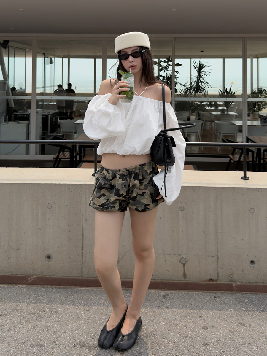 Camo Drawstring Balloon Shorts | Relaxed High Waist Casual Shorts