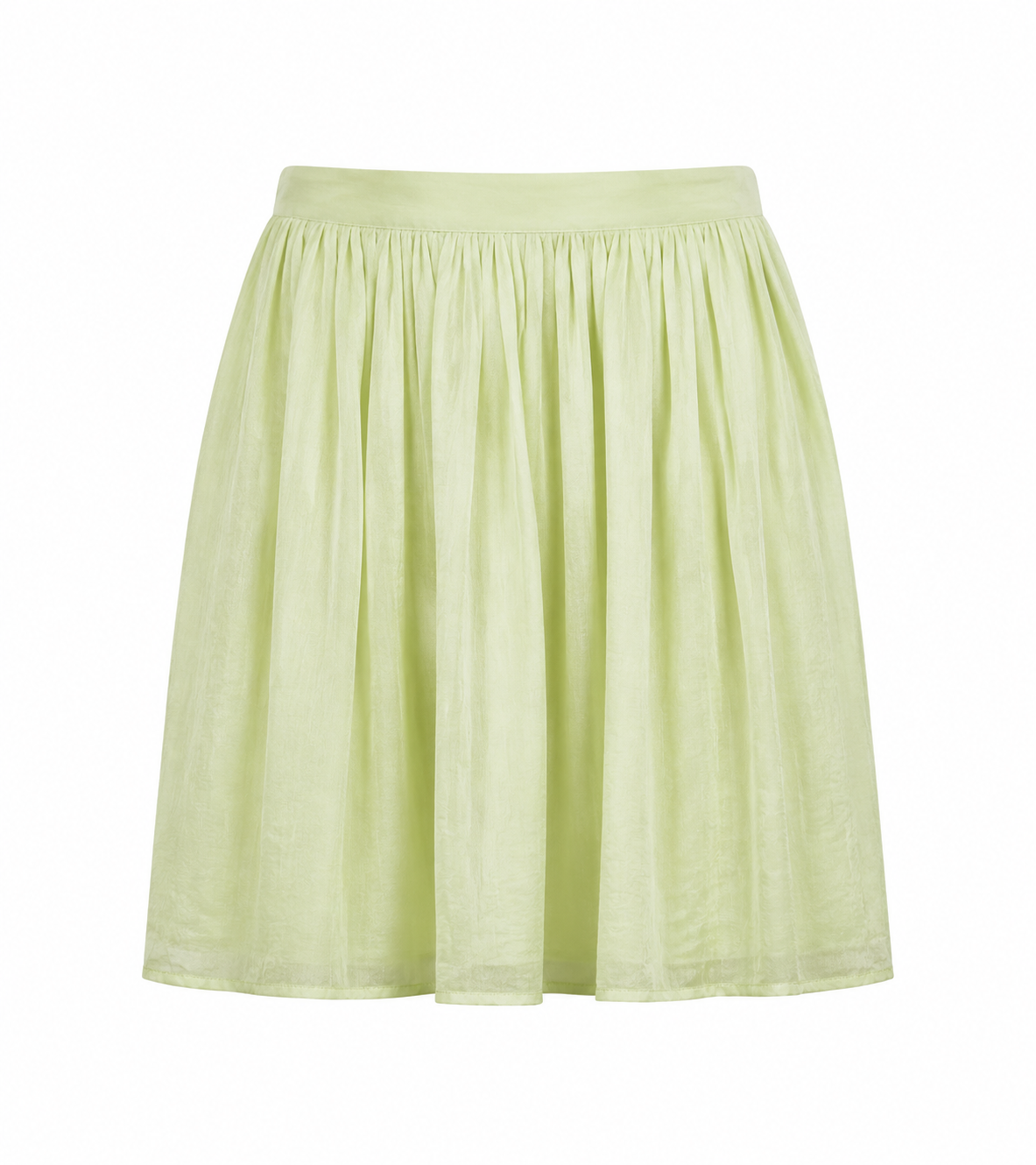 Lime Green A-line midi skirt with elastic waistband and lightweight flowy fabric