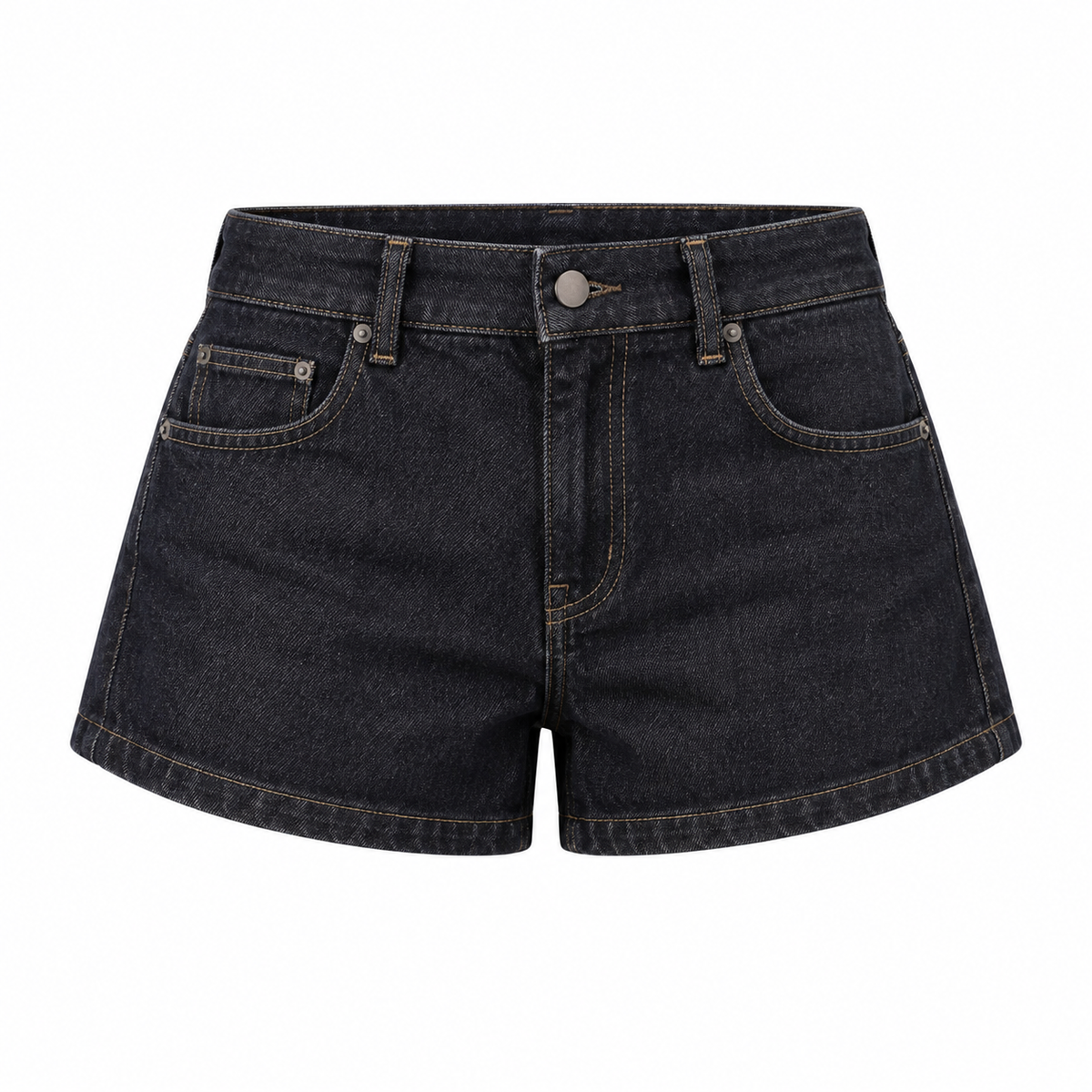 Front view of Midnight Indigo cotton denim shorts on a clean white background.