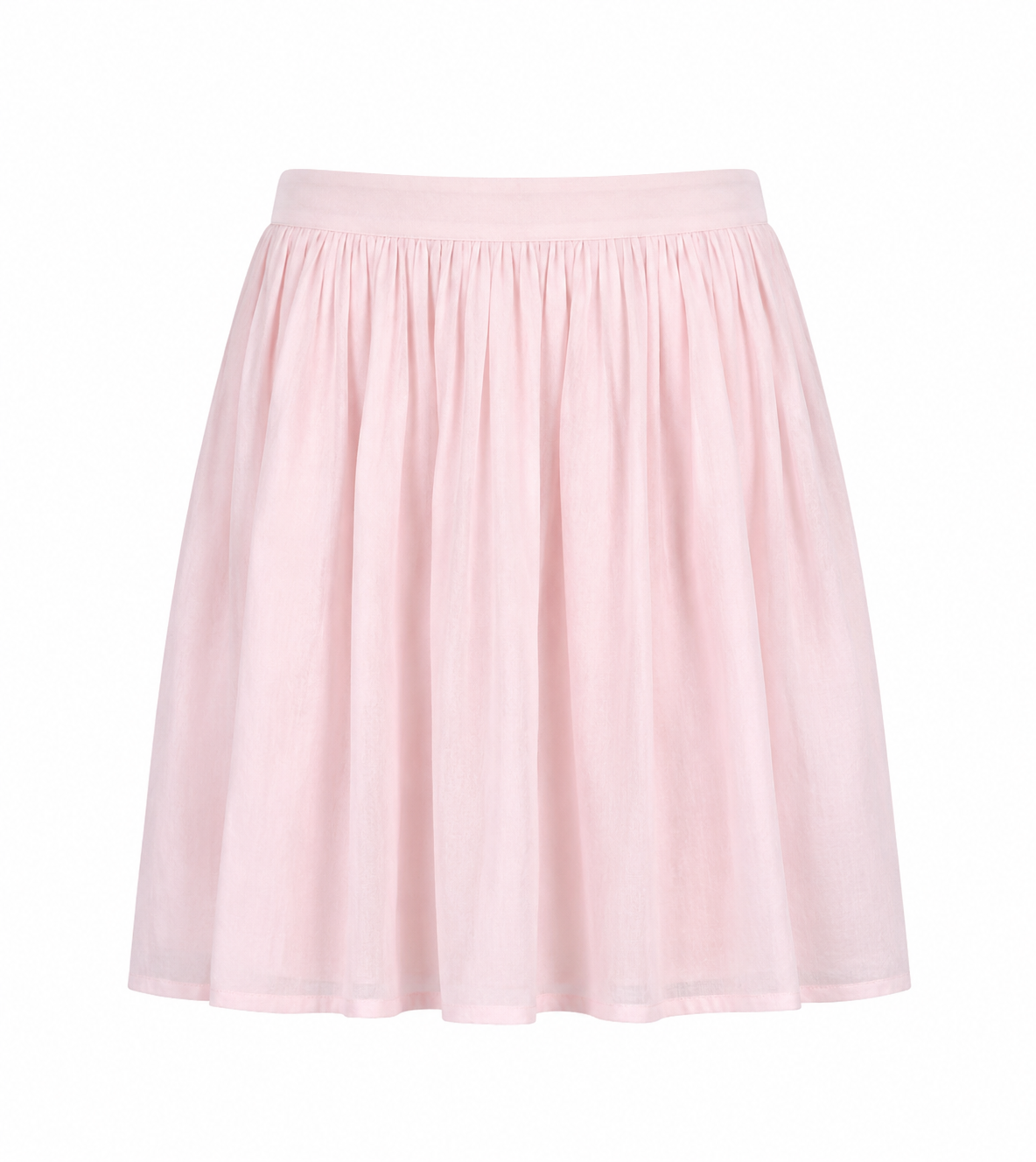 Soft Pink A-line midi skirt with elastic waistband and lightweight flowy fabric