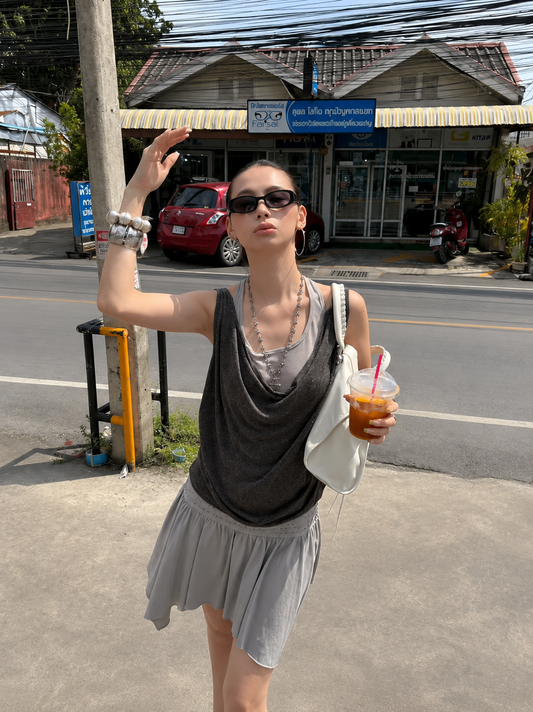 Faux Two-Piece Draped Tank Top